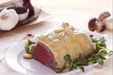 Heart of rump in crust with lard and porcini mushrooms