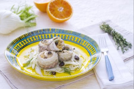 Sea bass fillet with orange on fennel salad