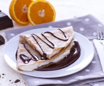 Chestnut flour crepes with mascarpone and chocolate ganache