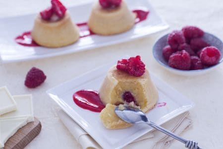 White chocolate, condensed milk and raspberry cakes
