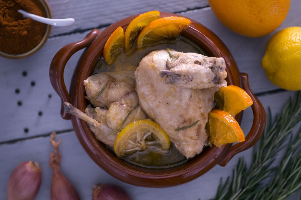 Clay pot chicken marinated with citrus