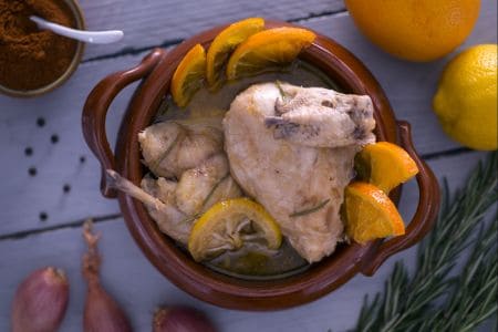Clay pot chicken marinated with citrus