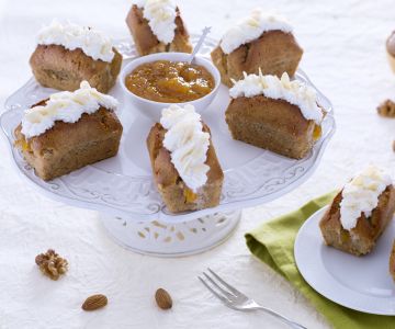 Walnut financiers with peach jam