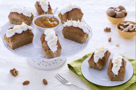 Walnut financiers with peach jam