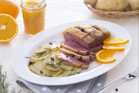 Orange-glazed duck breast