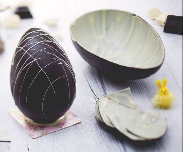 Two-flavor Easter egg with dark and white chocolate
