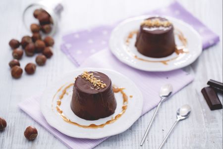 Chocolate and hazelnut panna cotta with salted caramel