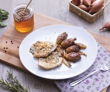 Rosemary and Sage Escalopes with Caramelized Shallots