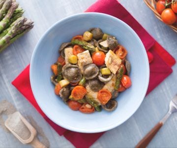 Burnt wheat orecchiette with whitefish and asparagus