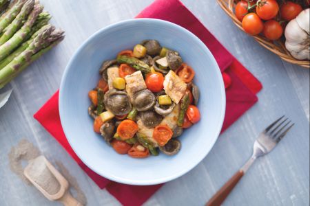 Burnt wheat orecchiette with whitefish and asparagus