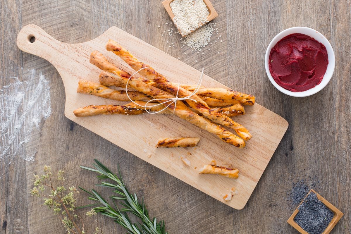 Quick Tomato Puff Pastry Breadsticks