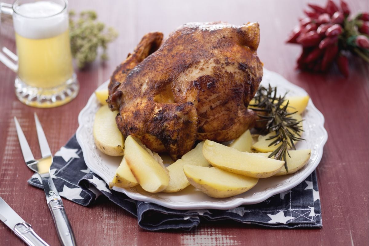 Oven roasted beer can chicken