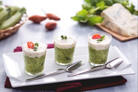 Zucchini caviar with gorgonzola cream