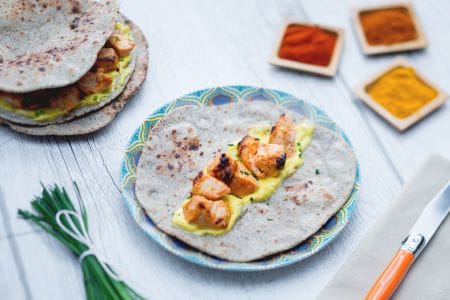 Tandoori chicken with chapati and turmeric sauce