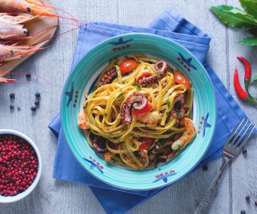 Bavette with octopus and shrimp