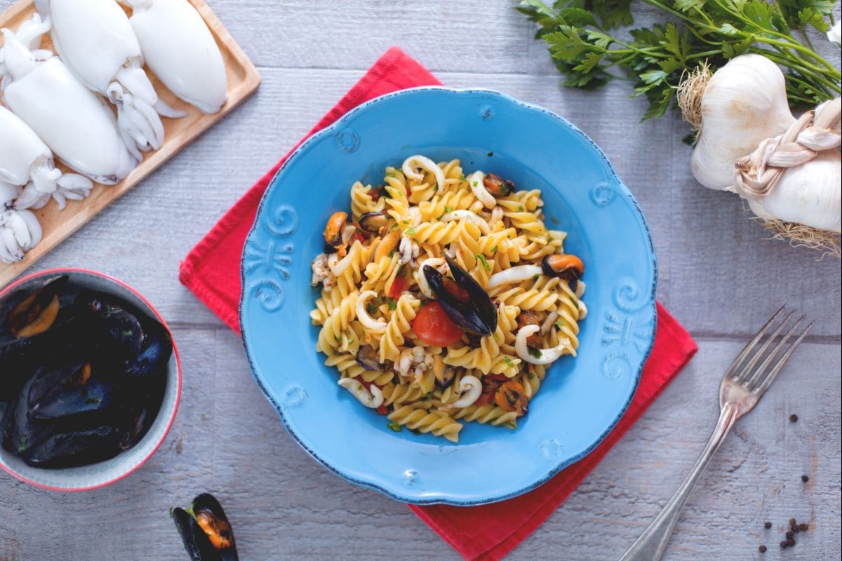 Fusilli with mussels and cuttlefish