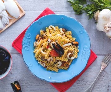 Fusilli with mussels and cuttlefish