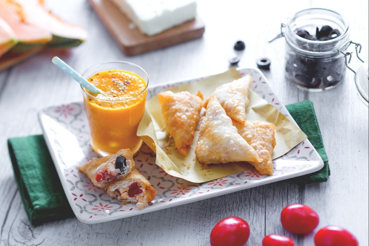 Melon shots with feta bundles