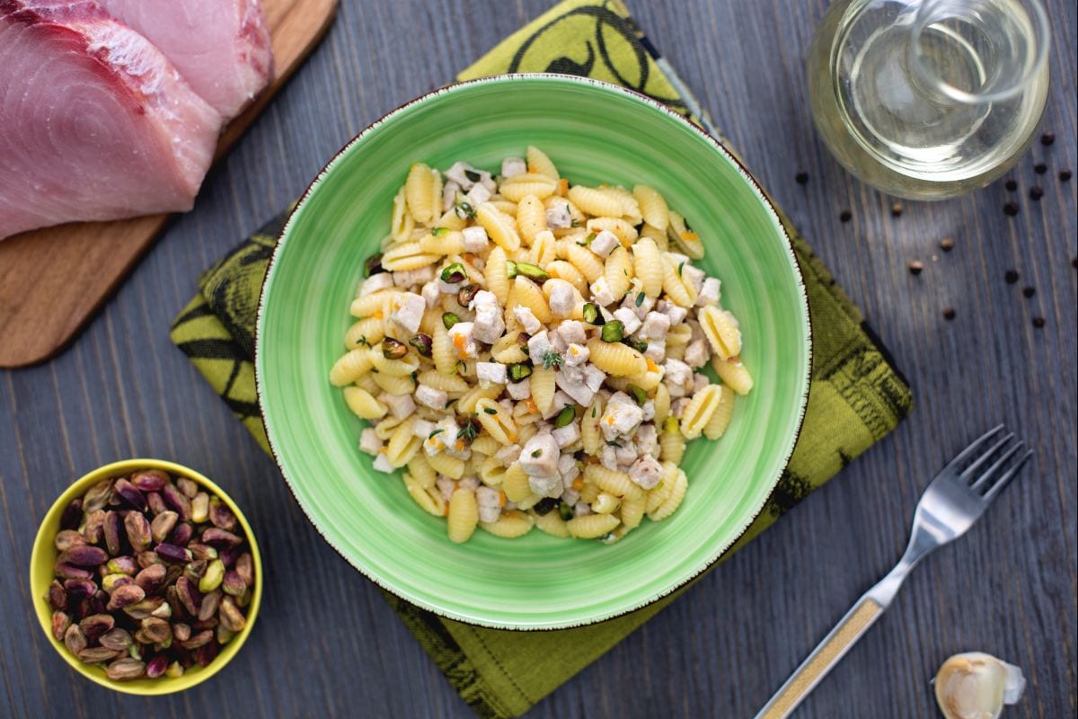 Sardinian gnocchetti with swordfish and pistachios