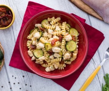 Pasta with Monkfish, Zucchini, and Sun-Dried Tomatoes