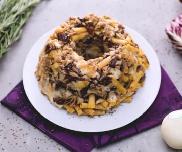 Radicchio, sausage, and smoked cheese timbale