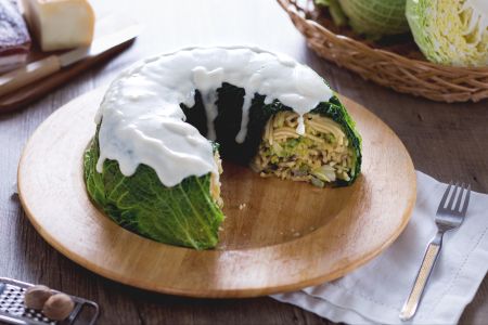 Savoy cabbage timbale with taleggio fondue
