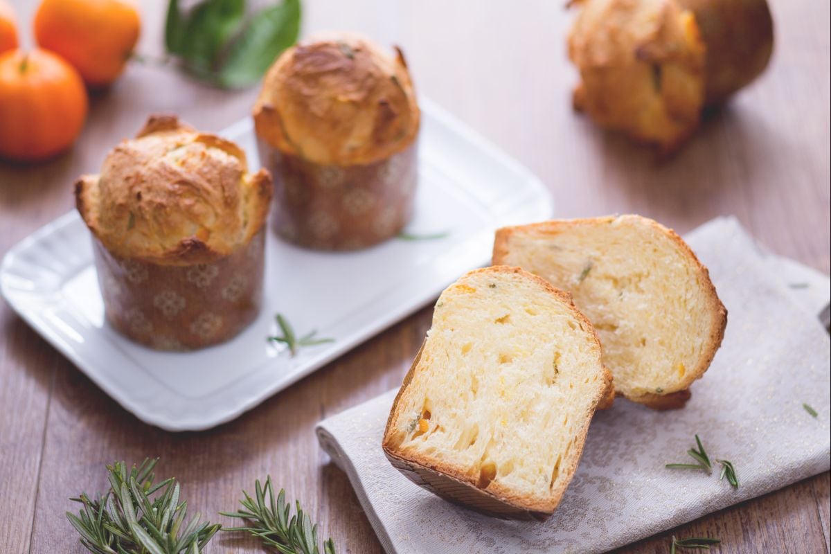 Mini panettones with candied mandarin and rosemary