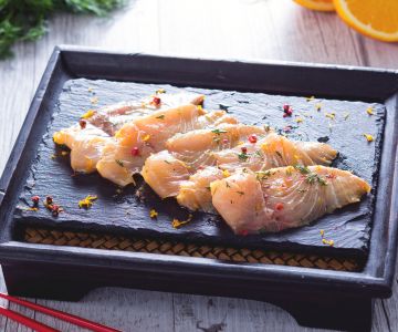 Amberjack carpaccio marinated in soy sauce
