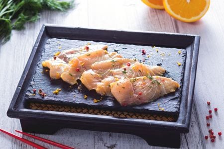 Amberjack carpaccio marinated in soy sauce