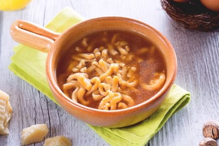 Passatelli in broth with soy sauce