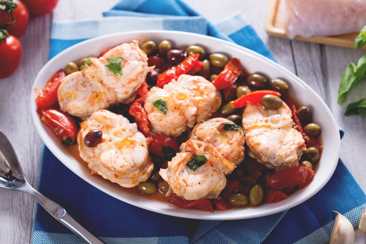 Monkfish with olives