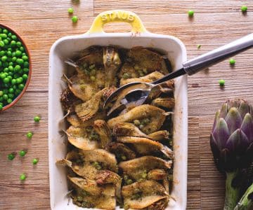 Baked Scad with Artichokes and Peas