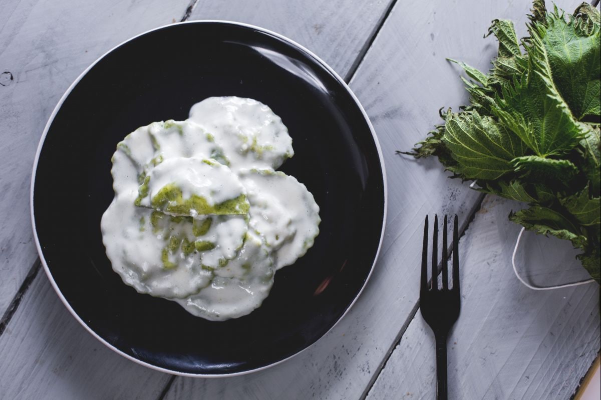 Nettle ravioli with fondue