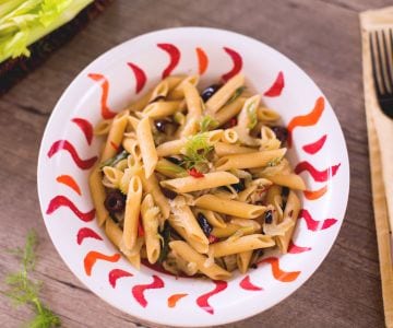 Pasta with celery, fennel, and Taggiasca olives