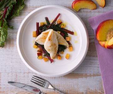 John Dory with peaches and chard