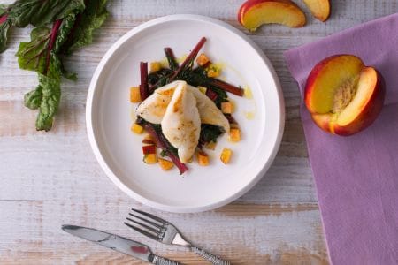 John Dory with peaches and chard