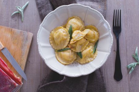 Potato and Bacon Tortelli with Butter and Sage