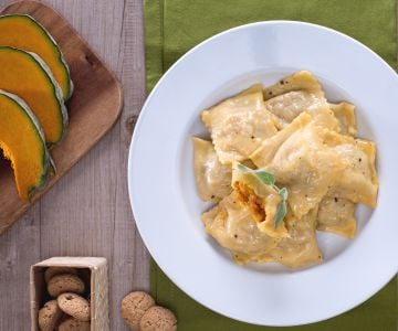 Pumpkin tortelli with butter and sage