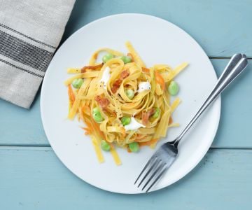 Tagliatelle with Broad Beans and Stracciatella