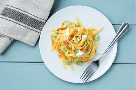 Tagliatelle with Broad Beans and Stracciatella