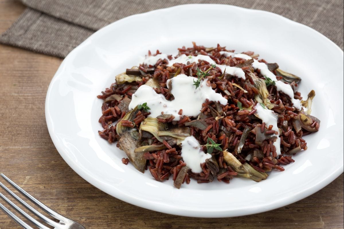Wild Red Rice with Artichoke Hearts and Stracchino