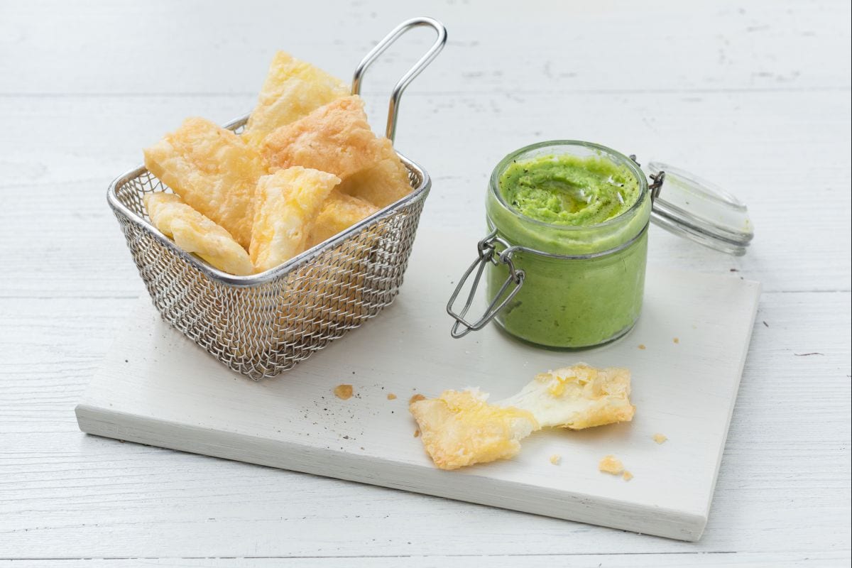Fried Pecorino with Fava Bean Cream