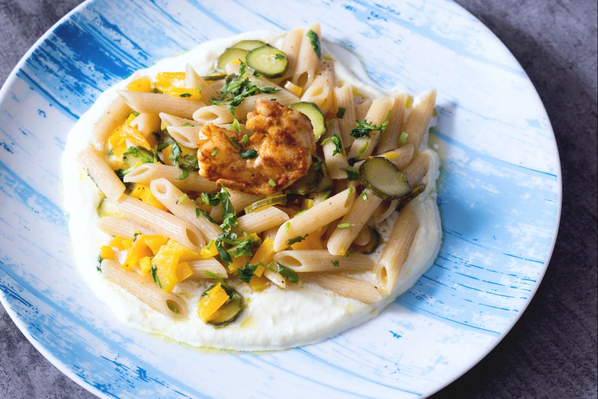 Pasta with vegetables and fiordilatte cream