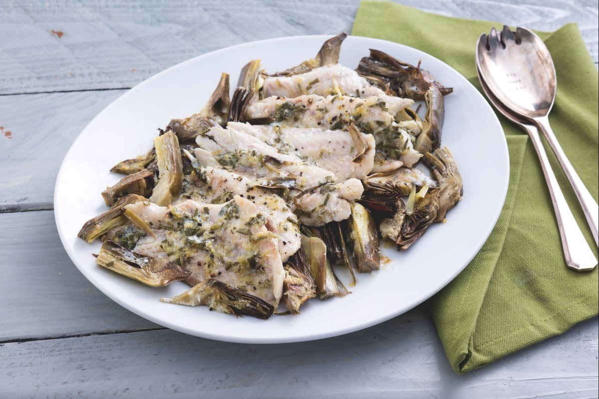 Baked Grouper with Artichokes