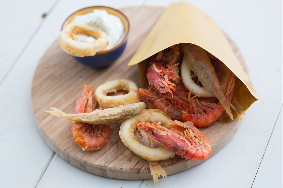 Seafood cone with mojito mayo