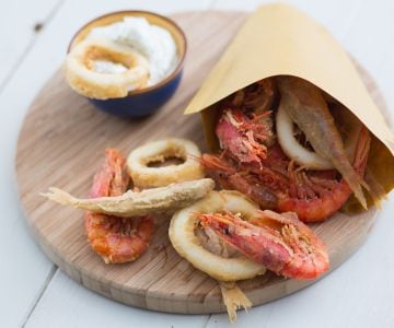 Seafood cone with mojito mayo