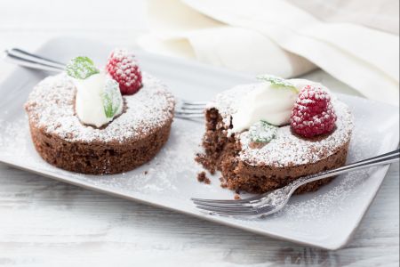 Mini chocolate and chili caprese cakes