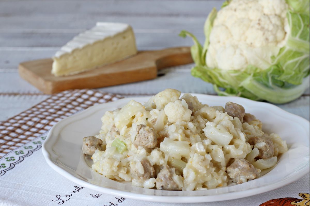 Risotto with cauliflower, sausage, and brie