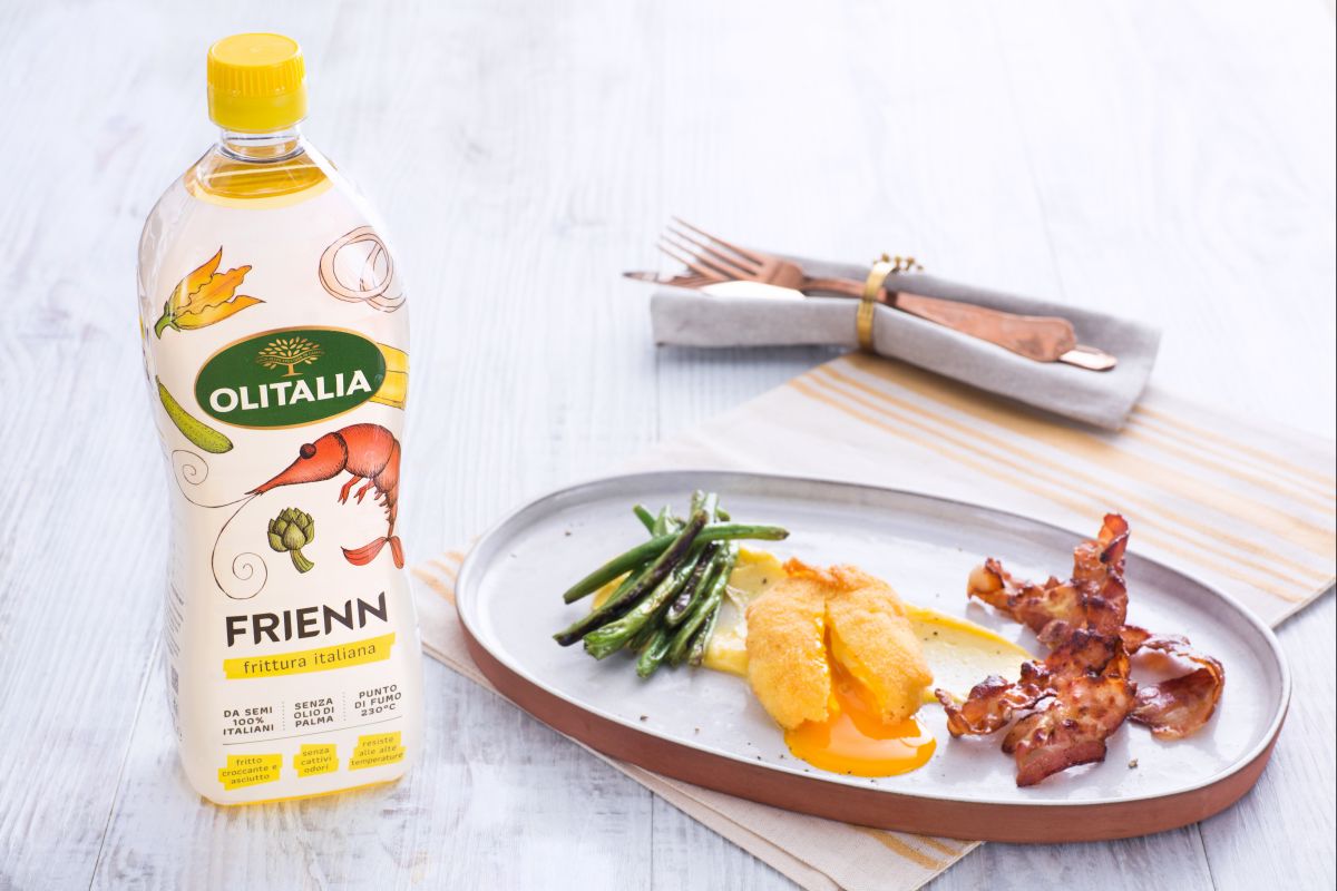 Fried Poached Egg with Vegetables, Bacon, and Béarnaise Sauce