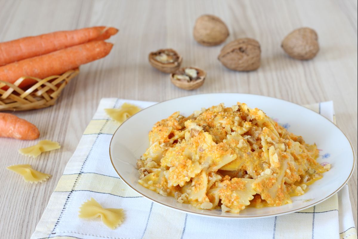 Farfalle with carrot pesto